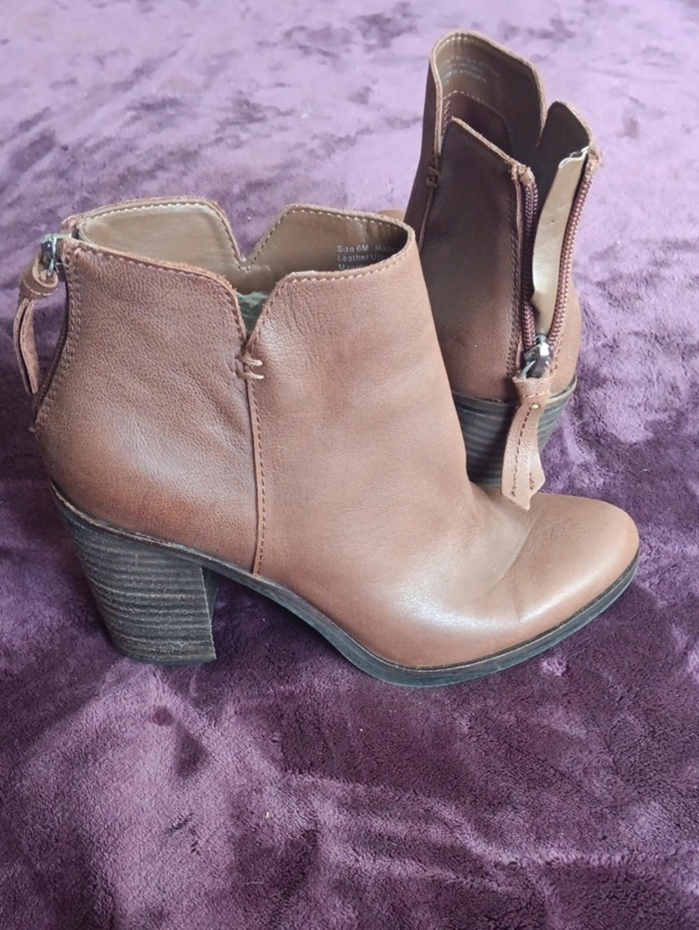 bp Brown Leather Ankle Booties with Block Heel